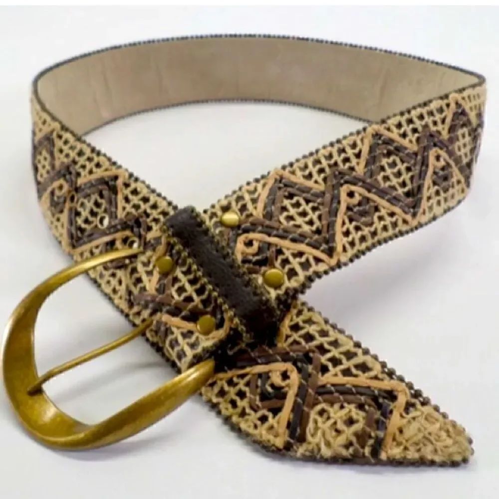 Target Tan Brown Woven Diamond Earthy Boho Festival Hippy Statement Belt